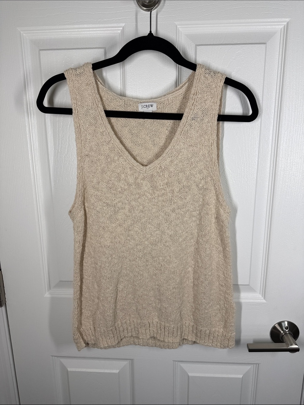 J Crew ivory oatmeal sweater knit v-neck tank top vest size medium